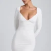 Vestido corto de manga larga con fruncidos de modal Sana en blanco Vestido corto de manga larga con fruncidos de modal Sana en blanco