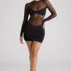Vestido corto de manga larga con paneles transparentes Essie en negro