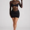 Vestido corto de manga larga con paneles transparentes Essie en negro