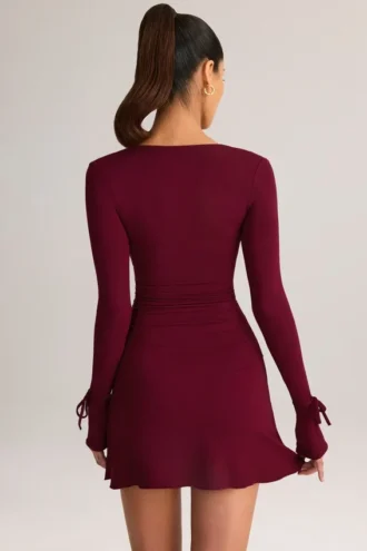 Vestido corto de manga larga Iskra Modal en color vino