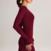 Vestido corto de manga larga Iskra Modal en color vino Vestido corto de manga larga Iskra Modal en color vino
