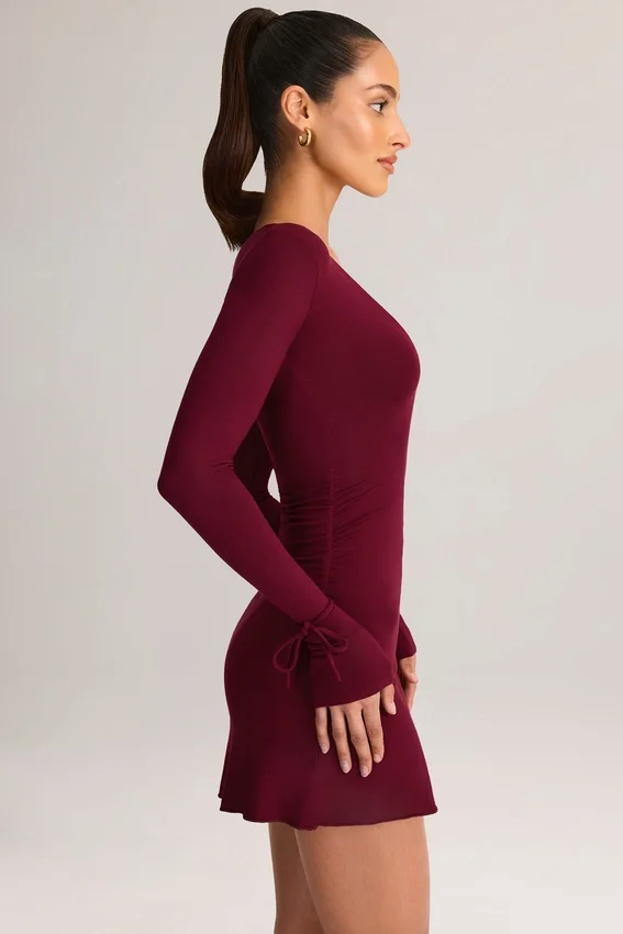 Vestido corto de manga larga Iskra Modal en color vino Vestido corto de manga larga Iskra Modal en color vino