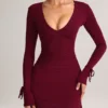 Vestido corto de manga larga Iskra Modal en color vino Vestido corto de manga larga Iskra Modal en color vino