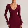 Vestido corto de manga larga Iskra Modal en color vino Vestido corto de manga larga Iskra Modal en color vino