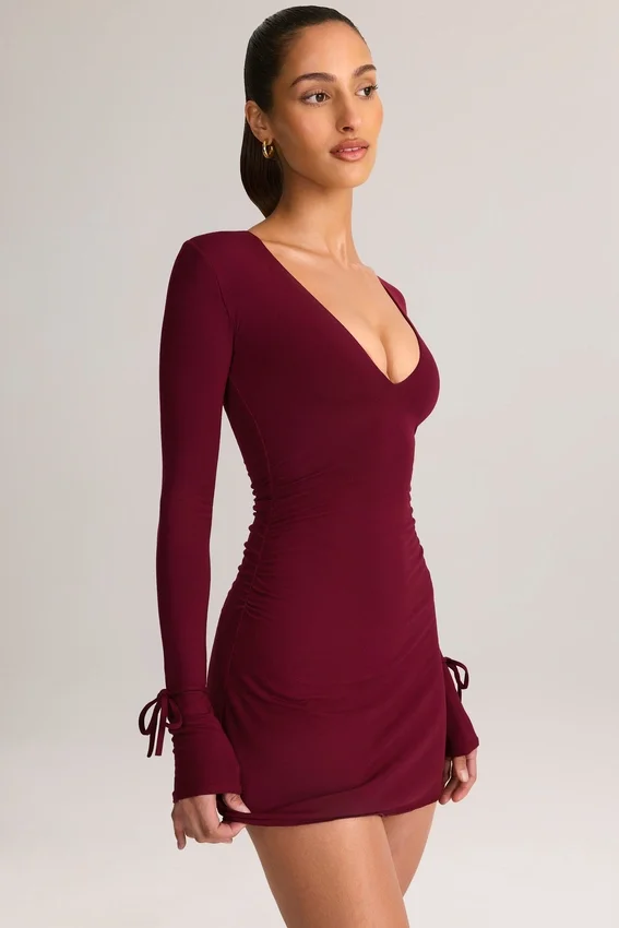Vestido corto de manga larga Iskra Modal en color vino Vestido corto de manga larga Iskra Modal en color vino