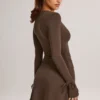 Vestido corto de manga larga Iskra Modal en marrón chocolate Vestido corto de manga larga Iskra Modal en marrón chocolate