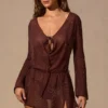 Vestido corto de manga larga Meilani en marrón espresso