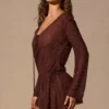 Vestido corto de manga larga Meilani en marrón espresso