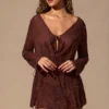 Vestido corto de manga larga Meilani en marrón espresso