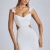 Vestido corto de satén con aberturas Rialta en marfil