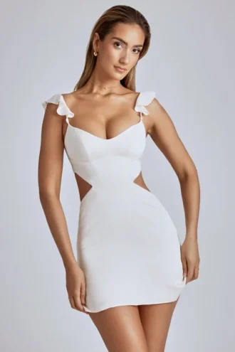 Vestido corto de satén con aberturas Rialta en marfil