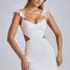 Vestido corto de satén con aberturas Rialta en marfil