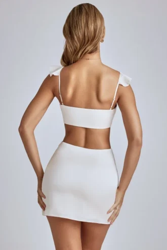 Vestido corto de satén con aberturas Rialta en marfil