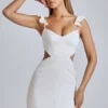 Vestido corto de satén con aberturas Rialta en marfil