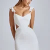 Vestido corto de satén con aberturas Rialta en marfil