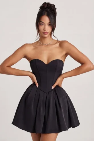 Vestido corto de tul con corsé Emeline en negro azabache