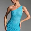 Vestido corto de un solo hombro con adornos Zahira en azul aguamarina
