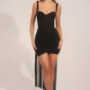 Vestido corto drapeado con corsé Reeva en negro Vestido corto drapeado con corsé Reeva en negro