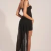 Vestido corto drapeado con corsé Reeva en negro Vestido corto drapeado con corsé Reeva en negro