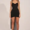 Vestido corto drapeado con corsé Reeva en negro Vestido corto drapeado con corsé Reeva en negro