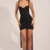 Vestido corto drapeado con corsé Reeva en negro Vestido corto drapeado con corsé Reeva en negro