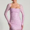 Vestido corto drapeado con cuello vuelto y adornos Marilla en rosa peonía Vestido corto drapeado con cuello vuelto y adornos Marilla en rosa peonía
