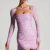 Vestido corto drapeado con cuello vuelto y adornos Marilla en rosa peonía Vestido corto drapeado con cuello vuelto y adornos Marilla en rosa peonía