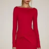 Vestido corto drapeado de cuello barco en jersey suave de Briallen en rojo intenso Vestido corto drapeado de cuello barco en jersey suave de Briallen en rojo intenso