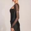 Vestido corto drapeado de manga larga Clemmie en negro