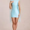 Vestido corto drapeado Venya en azul aguamarina suave