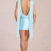 Vestido corto drapeado Venya en azul aguamarina suave