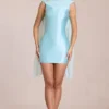 Vestido corto drapeado Venya en azul aguamarina suave