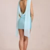 Vestido corto drapeado Venya en azul aguamarina suave