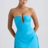 Vestido corto Efia de jersey elástico con drapeado y corte en A en azul aguamarina Vestido corto Efia de jersey elástico con drapeado y corte en A en azul aguamarina