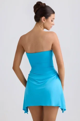Vestido corto Efia de jersey elástico con drapeado y corte en A en azul aguamarina