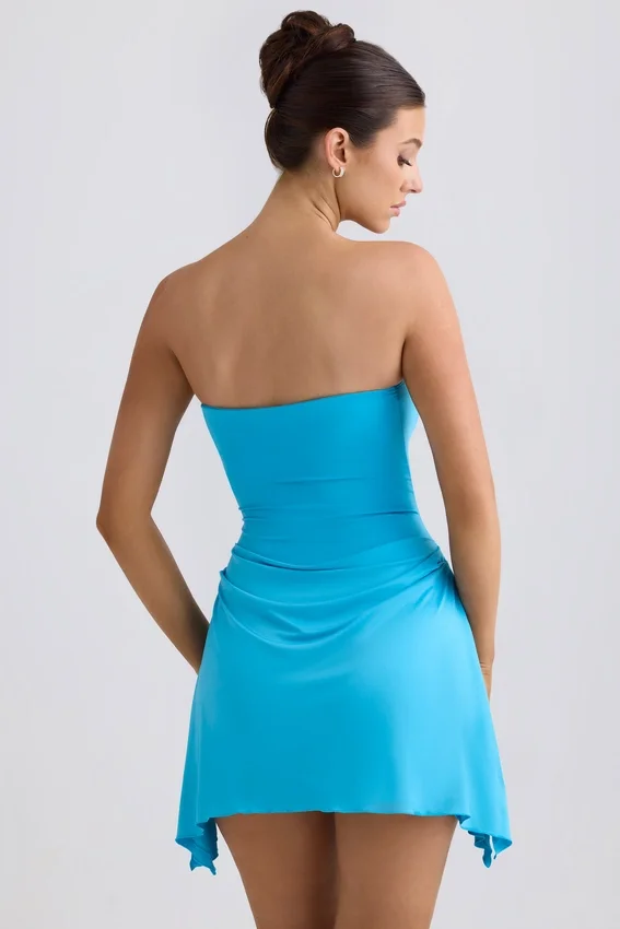 Vestido corto Efia de jersey elástico con drapeado y corte en A en azul aguamarina Vestido corto Efia de jersey elástico con drapeado y corte en A en azul aguamarina