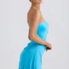 Vestido corto Efia de jersey elástico con drapeado y corte en A en azul aguamarina Vestido corto Efia de jersey elástico con drapeado y corte en A en azul aguamarina
