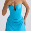 Vestido corto Efia de jersey elástico con drapeado y corte en A en azul aguamarina Vestido corto Efia de jersey elástico con drapeado y corte en A en azul aguamarina