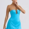 Vestido corto Efia de jersey elástico con drapeado y corte en A en azul aguamarina Vestido corto Efia de jersey elástico con drapeado y corte en A en azul aguamarina