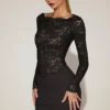 Vestido corto Eirlys de encaje transparente con cuello barco en negro Vestido corto Eirlys de encaje transparente con cuello barco en negro