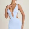 Vestido corto Gaia con corte en A y aberturas en azul pervinca Vestido corto Gaia con corte en A y aberturas en azul pervinca
