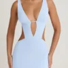 Vestido corto Gaia con corte en A y aberturas en azul pervinca Vestido corto Gaia con corte en A y aberturas en azul pervinca