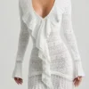 Vestido corto Jolessa de punto pointelle con volantes en blanco