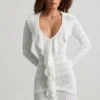 Vestido corto Jolessa de punto pointelle con volantes en blanco