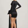 Vestido corto Karelyn con detalle de lazo y fruncido en negro Vestido corto Karelyn con detalle de lazo y fruncido en negro