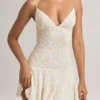 Vestido corto Kelbie de modal con fruncidos y corte en A con estampado floral