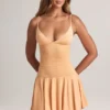 Vestido corto Kelbie de modal con fruncidos y corte en A en color melocotón