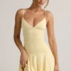 Vestido corto Kelbie de modal fruncido con corte en A en amarillo crema
