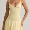 Vestido corto Kelbie de modal fruncido con corte en A en amarillo crema