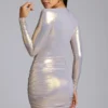Vestido corto Layla de jersey metalizado de manga larga en dorado claro Vestido corto Layla de jersey metalizado de manga larga en dorado claro